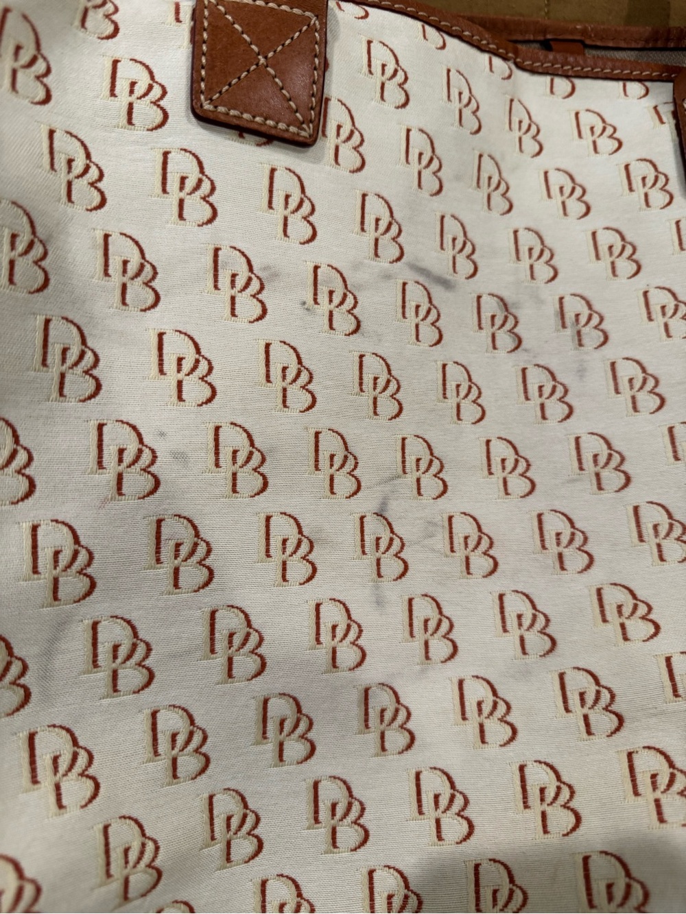 Dooney & Bourke Cream Canvas Tote with Brown Leather Trim - Picture 9 of 15
